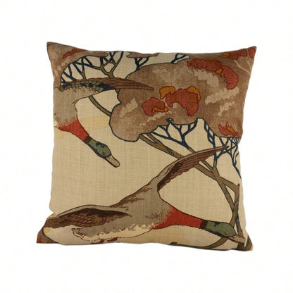 Mulberry- Flying Ducks- Stone/ Brown- Majestic Mallard Duck Art Deco Designer Cushion Cover- Luxury Throw Pillow- Home Decor