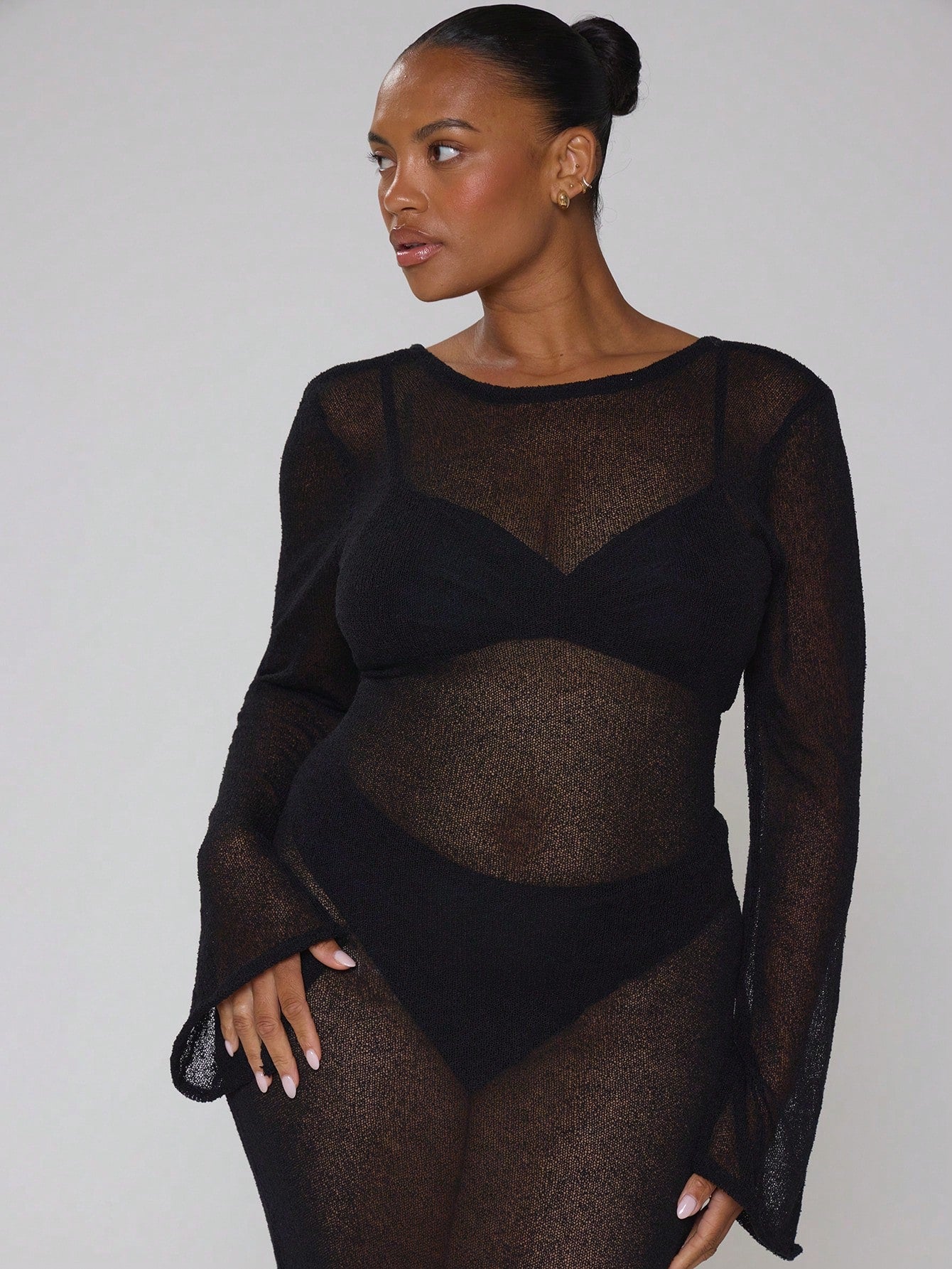 MUSERA Curve Black Mini Dress Back Tie Beach Cover Up