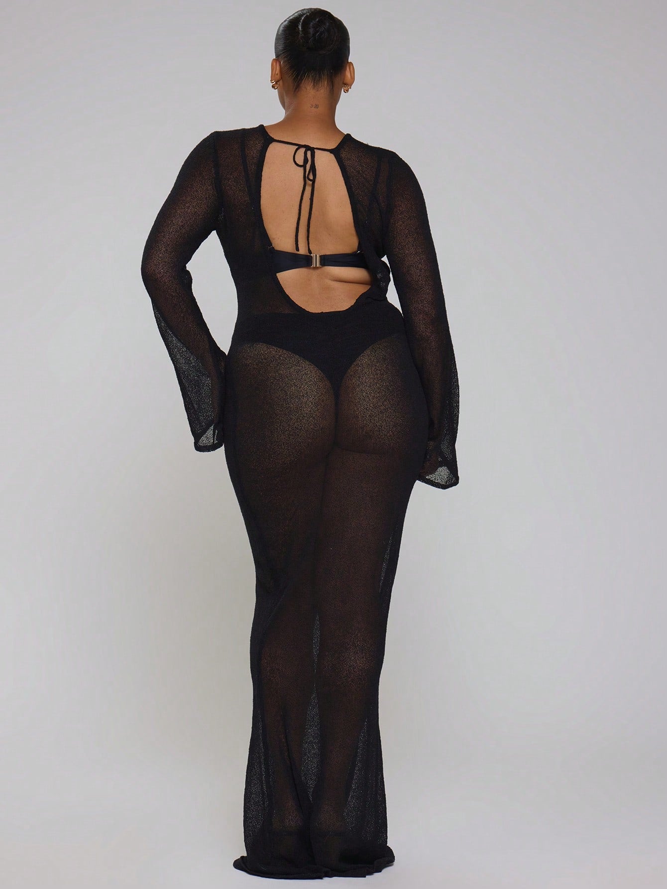 MUSERA Curve Black Mini Dress Back Tie Beach Cover Up