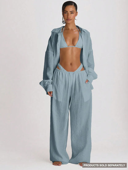 Musera Resort Drawstring Wide Leg Linen Trousers Cover Up Swim Vacation Holiday Summer Travel Beachwear Basics Hen Do Wedding Bridal Bachelorette Resort Core