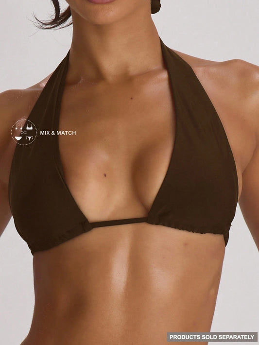 Musera Resort High Apex Halterneck Back Tie Bikini Top Swim Vacation Holiday Summer Travel Beachwear Basics Solid Colour Swimwear Resort Core