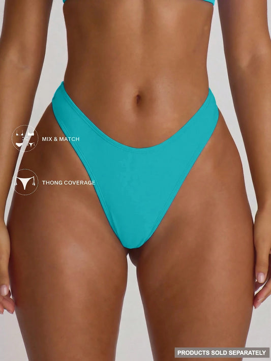 Musera Resort High Leg Dipped Front Thong Bikini Bottoms Swim Vacation Holiday Summer Travel Beachwear Basics Solid Colour Swimwear Resort Core