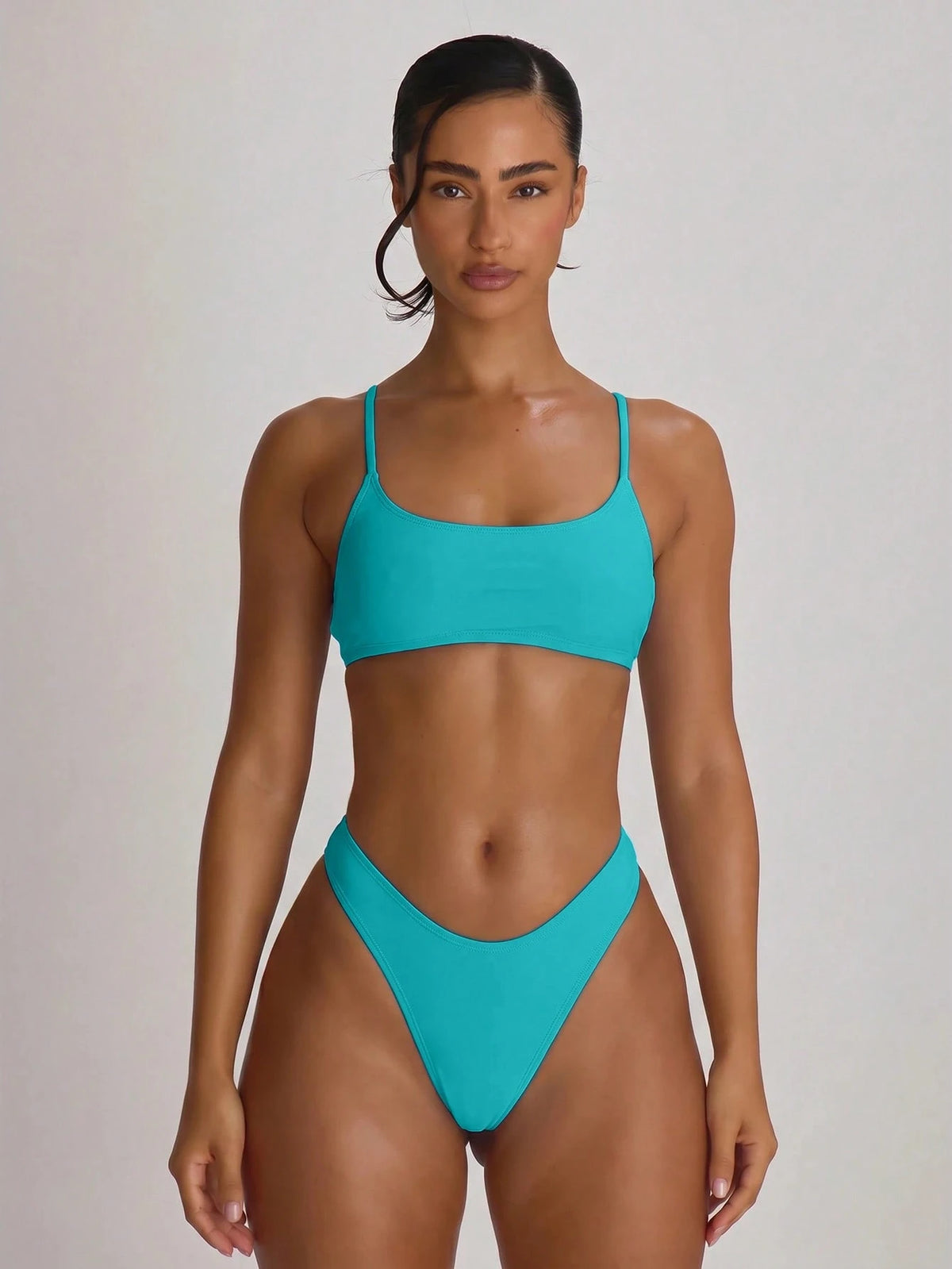 Musera Resort High Leg Dipped Front Thong Bikini Bottoms Swim Vacation Holiday Summer Travel Beachwear Basics Solid Colour Swimwear Resort Core