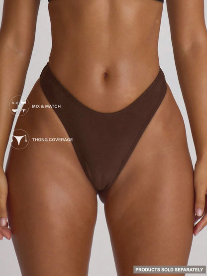 Musera Resort High Leg Dipped Front Thong Bikini Bottoms Swim Vacation Holiday Summer Travel Beachwear Basics Solid Colour Swimwear Resort Core