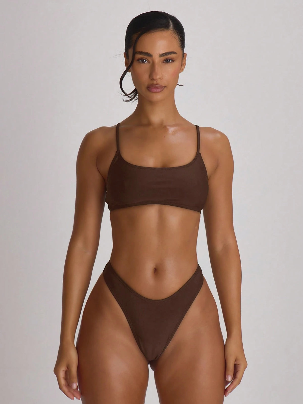 Musera Resort High Leg Dipped Front Thong Bikini Bottoms Swim Vacation Holiday Summer Travel Beachwear Basics Solid Colour Swimwear Resort Core