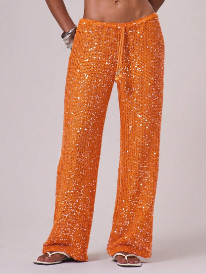 Musera Resort Women Cover Ups Ibiza Boho Vacation Holiday Beach Elegant Summer Sequin Wide Leg Crochet Trouser Spring Carvinal Beachwear Festival