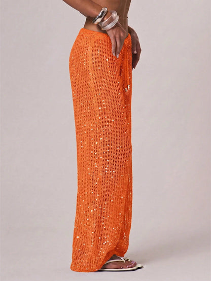 Musera Resort Women Cover Ups Ibiza Boho Vacation Holiday Beach Elegant Summer Sequin Wide Leg Crochet Trouser Spring Carvinal Beachwear Festival