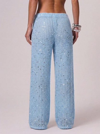 Musera Resort Women Cover Ups Ibiza Boho Vacation Holiday Beach Elegant Summer Sequin Wide Leg Crochet Trouser Spring Carvinal Beachwear Festival