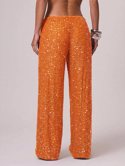 Musera Resort Women Cover Ups Ibiza Boho Vacation Holiday Beach Elegant Summer Sequin Wide Leg Crochet Trouser Spring Carvinal Beachwear Festival