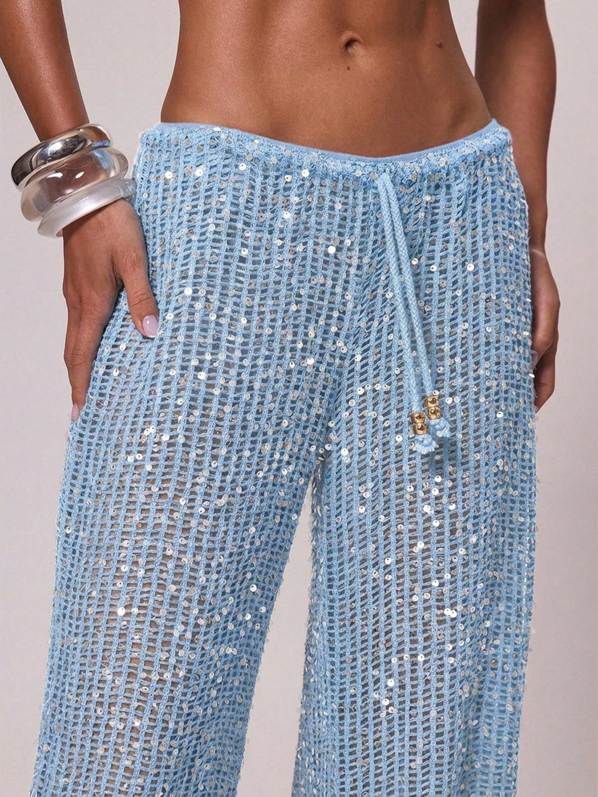 Musera Resort Women Cover Ups Ibiza Boho Vacation Holiday Beach Elegant Summer Sequin Wide Leg Crochet Trouser Spring Carvinal Beachwear Festival