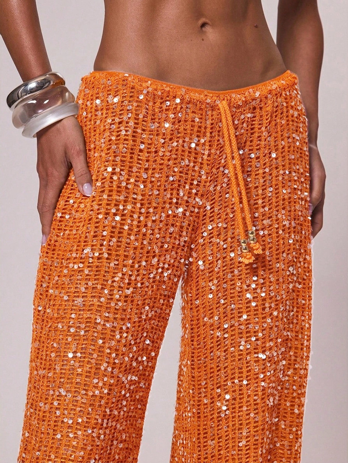 Musera Resort Women Cover Ups Ibiza Boho Vacation Holiday Beach Elegant Summer Sequin Wide Leg Crochet Trouser Spring Carvinal Beachwear Festival