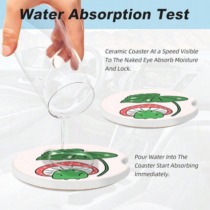 Mushroom Frog Car Coasters For Cup Holders,2 Pack Car Cup Holder Coasters For Car,Ceramic Absorbent Car Coaster With A Finger Notch And