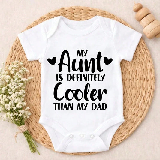 My Aunt Is Definitely Cooler Than My Dad Print Baby Short Sleeve Baby One-Piece Casual Triangle Style Romper Cute Appearance Breathable Free Movement New Born, Baby Shower Gift New Parents Gift
