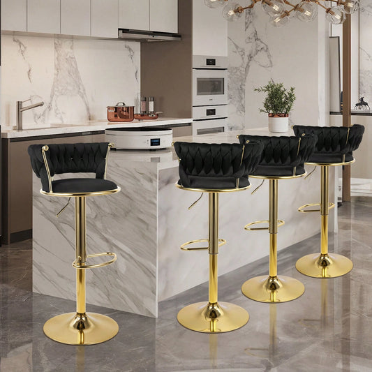 Nalupatio Bar Stools 2-Piece Set, Low Back Counter Height Bar Stools, Dutch Velvet Adjustable Height Bar Stools, 360° Swivel, Suitable For Bars, Homes, Offices, Cafes