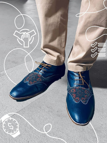 Navy Ajrakh Block Brogues