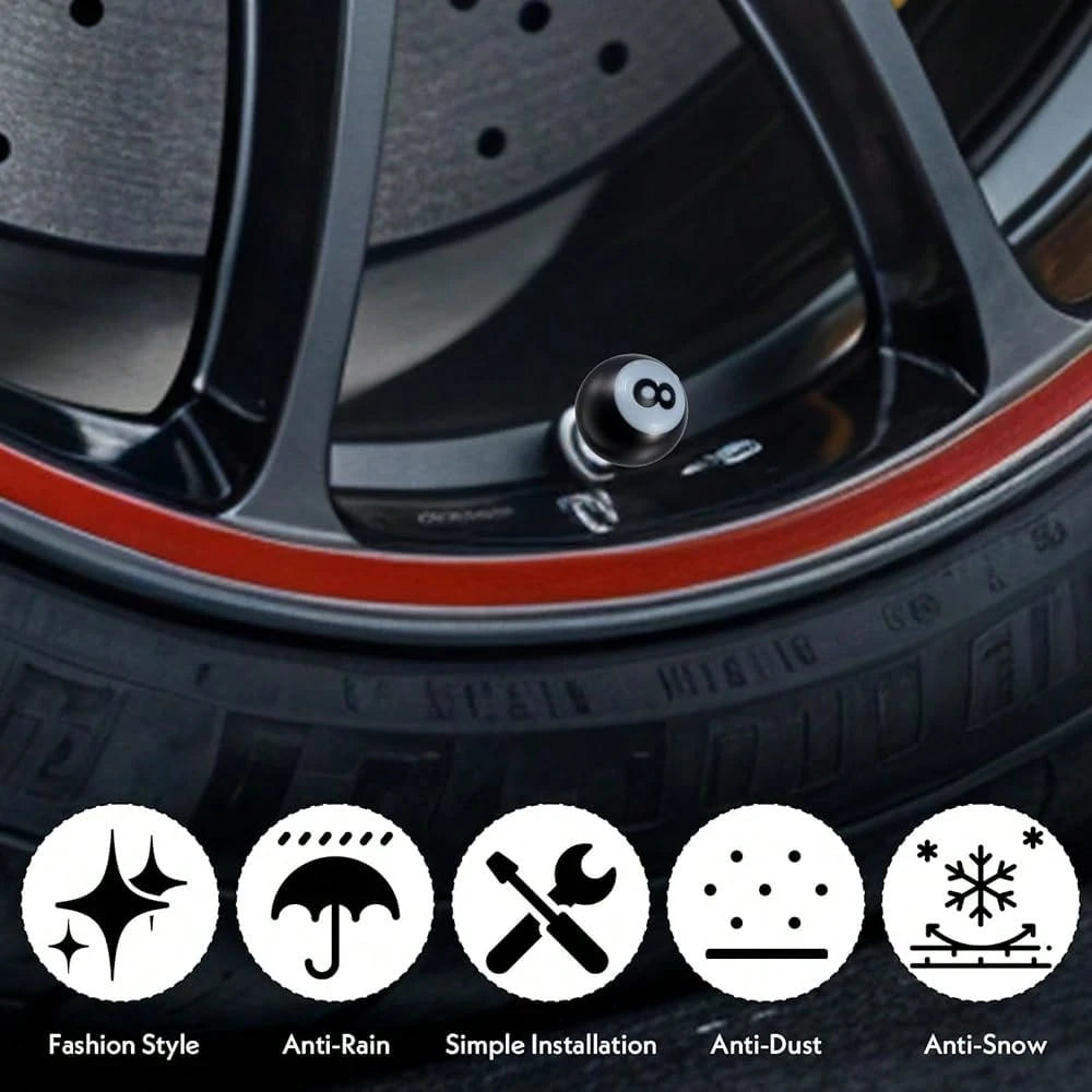 NEW- 4PCS 8 Tire Stem Valve Caps, Universal Cool 8 Tire Valve Caps, Dustproof And Air Leakage Proof For Cars, Bikes,Motorcycles,Bicycles,Valve Inner Diameter 0.29 Inches