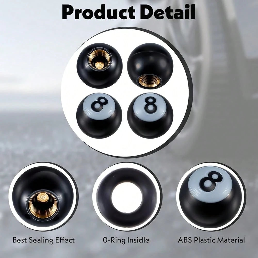 NEW- 4PCS 8 Tire Stem Valve Caps, Universal Cool 8 Tire Valve Caps, Dustproof And Air Leakage Proof For Cars, Bikes,Motorcycles,Bicycles,Valve Inner Diameter 0.29 Inches