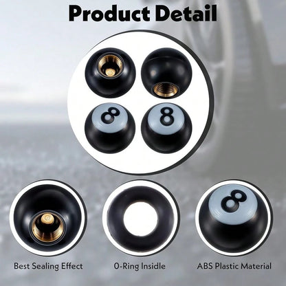NEW- 4PCS 8 Tire Stem Valve Caps, Universal Cool 8 Tire Valve Caps, Dustproof And Air Leakage Proof For Cars, Bikes,Motorcycles,Bicycles,Valve Inner Diameter 0.29 Inches