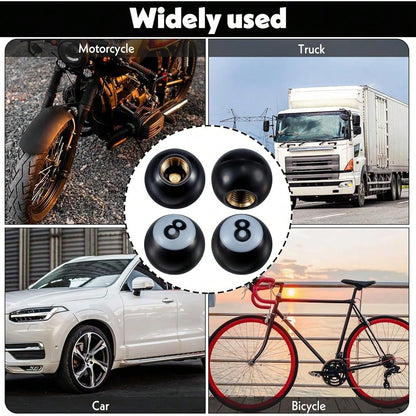 NEW- 4PCS 8 Tire Stem Valve Caps, Universal Cool 8 Tire Valve Caps, Dustproof And Air Leakage Proof For Cars, Bikes,Motorcycles,Bicycles,Valve Inner Diameter 0.29 Inches