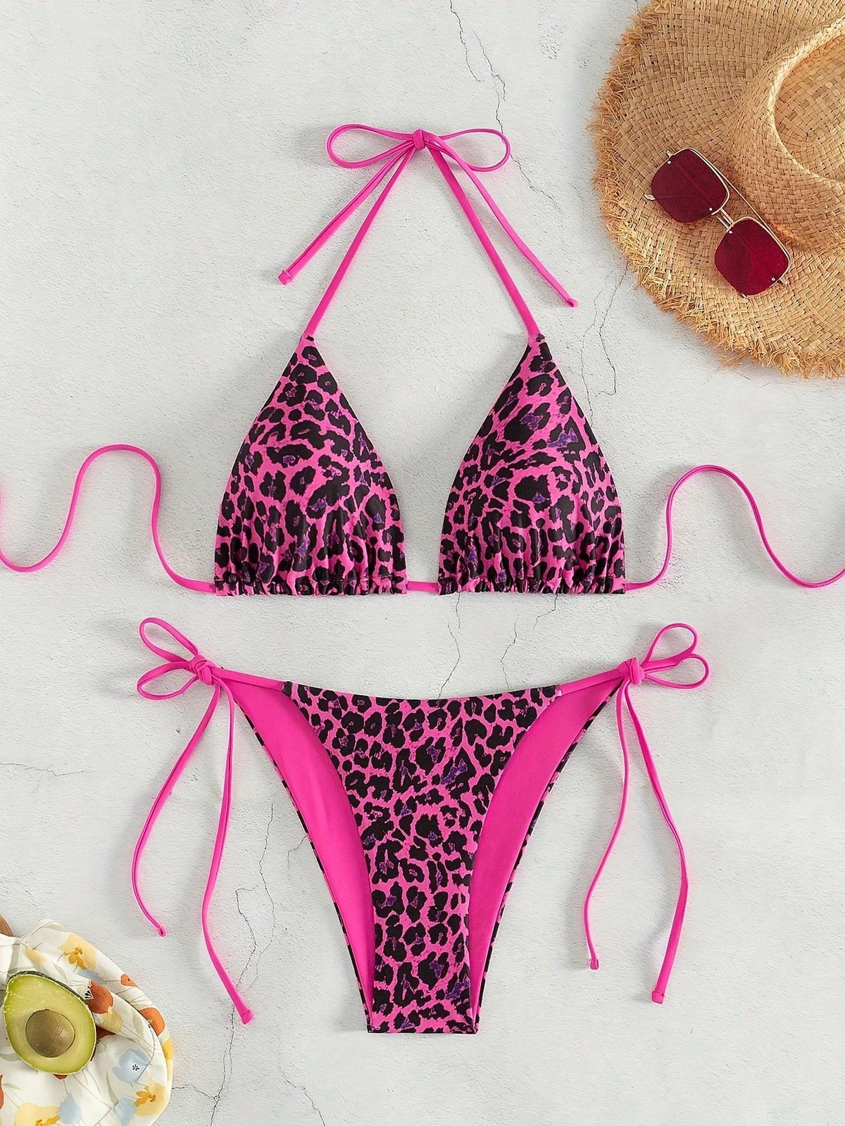 New European And American Leopard Print Lace-Up Bikini Swimsuit Women