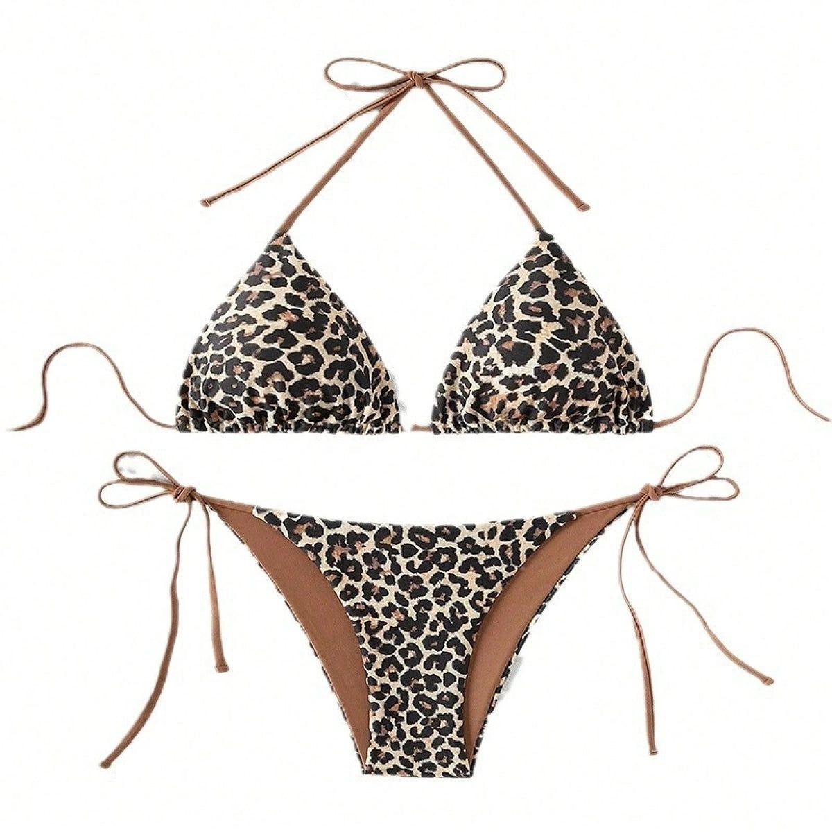 New European And American Leopard Print Lace-Up Bikini Swimsuit Women