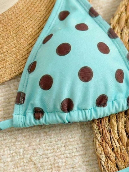 New Sexy Polka Dot Print Backless Bow Tie Spaghetti Strap Bikini Set, Summer Beach Pool Party Swimwear For Women Vacation
