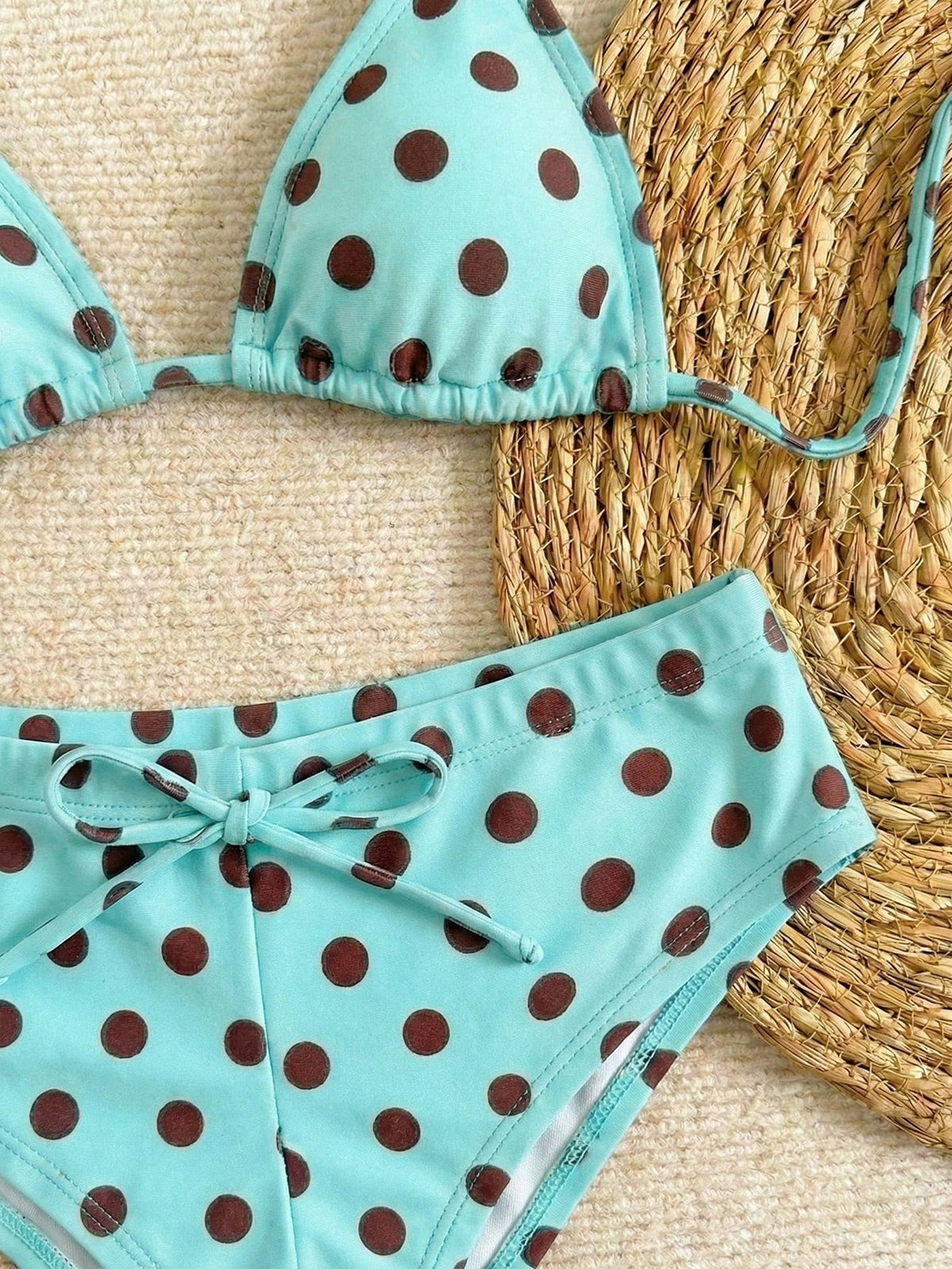 New Sexy Polka Dot Print Backless Bow Tie Spaghetti Strap Bikini Set, Summer Beach Pool Party Swimwear For Women Vacation