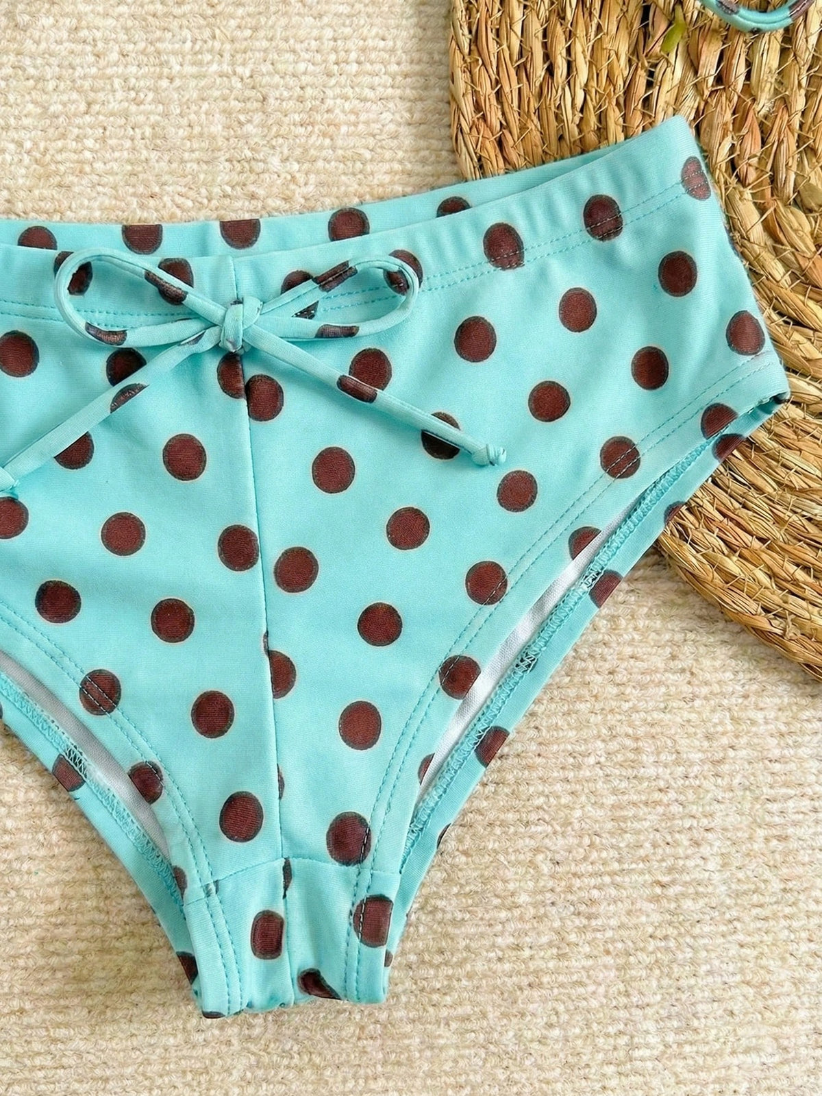 New Sexy Polka Dot Print Backless Bow Tie Spaghetti Strap Bikini Set, Summer Beach Pool Party Swimwear For Women Vacation