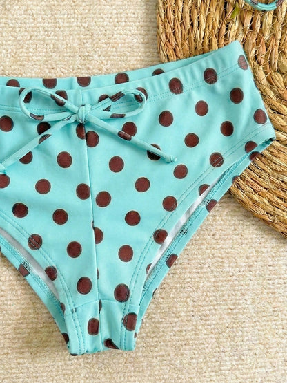 New Sexy Polka Dot Print Backless Bow Tie Spaghetti Strap Bikini Set, Summer Beach Pool Party Swimwear For Women Vacation