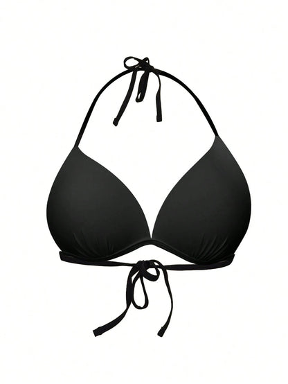 New Solid Color Stylish Women's Sexy Bikini Top, Summer Beach Vacation Black