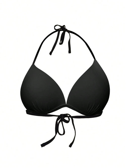 New Solid Color Stylish Women's Sexy Bikini Top, Summer Beach Vacation Black