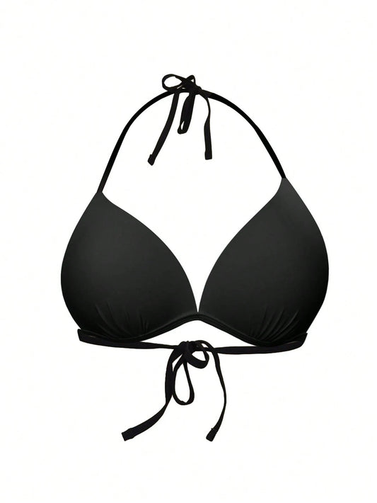 New Solid Color Stylish Women's Sexy Bikini Top, Summer Beach Vacation Black