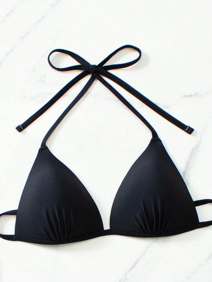 New Solid Color Stylish Women's Sexy Bikini Top, Summer Beach Vacation Black