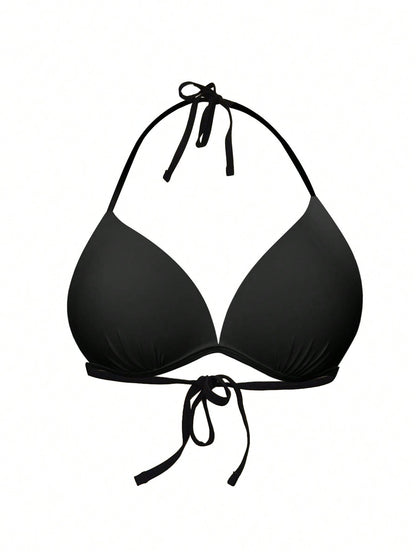 New Solid Color Stylish Women's Sexy Bikini Top, Summer Beach Vacation Black