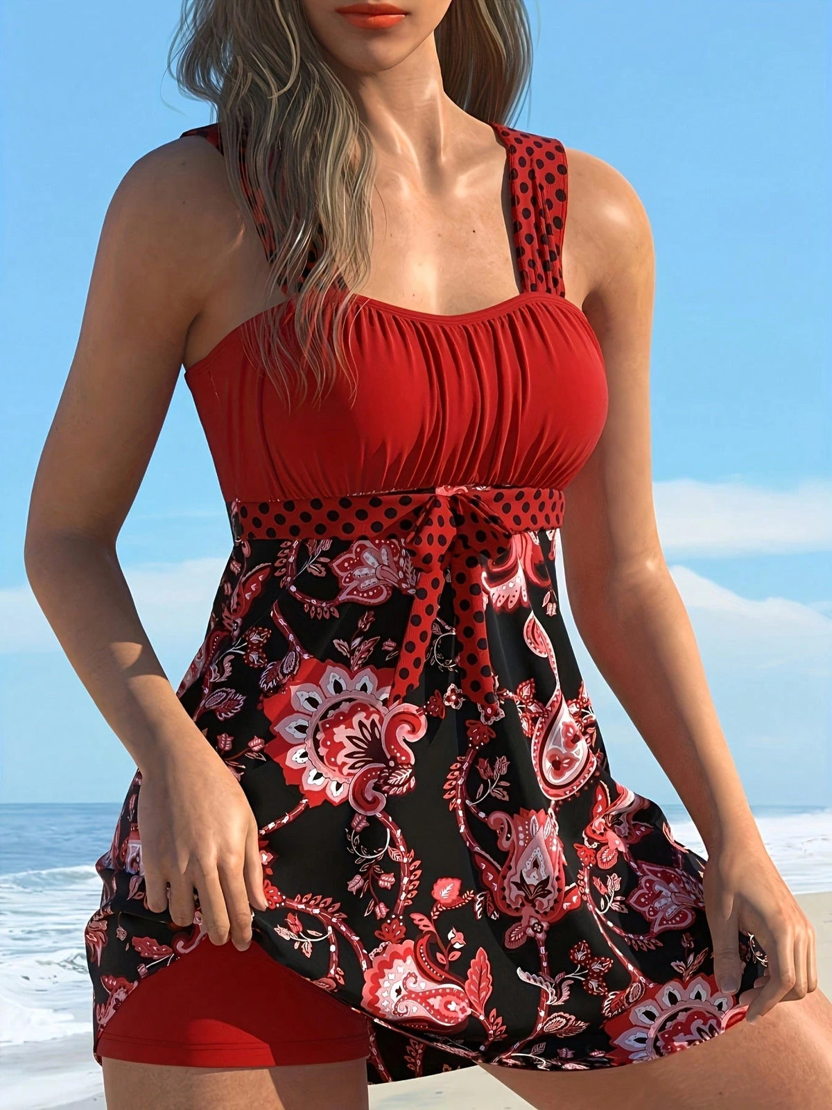 New Style Women's Swimsuit Outdoor Wide Shoulder Split Backless European And American Fashion Printed Hot Spring Swimsuit For Women