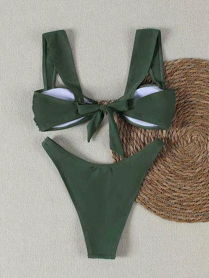 New Women's Yellow Wide Strap Bikini Set With Star Decoration, Sexy Casual Swimwear Suitable For Beach Vacation, Party And Date