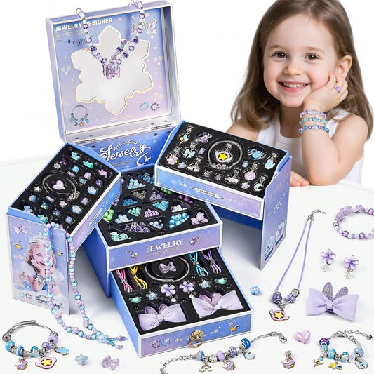 NewBandMo Charm Bracelet Making Kit For Girls Ages 3 To 12, DIY Jewelry Making Kit & Craft Set With Beads, Charms & Necklace Kit Birthday Christmas Gift For Kids 3-6 7 8 Years Old Girl