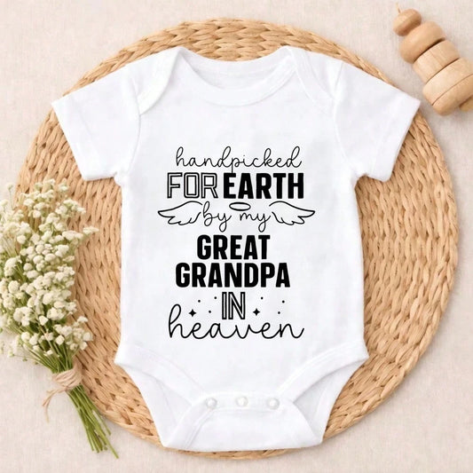 Newborn Baby Bodysuit Gift Set Handpicked For Earth By My Great Grandpa In Heaven Everyday Wear Newborn Baby Clothes Photo Shoot Outfit Simple Style Soft Cotton Romper Outfit For Boys & Girls 0-24M