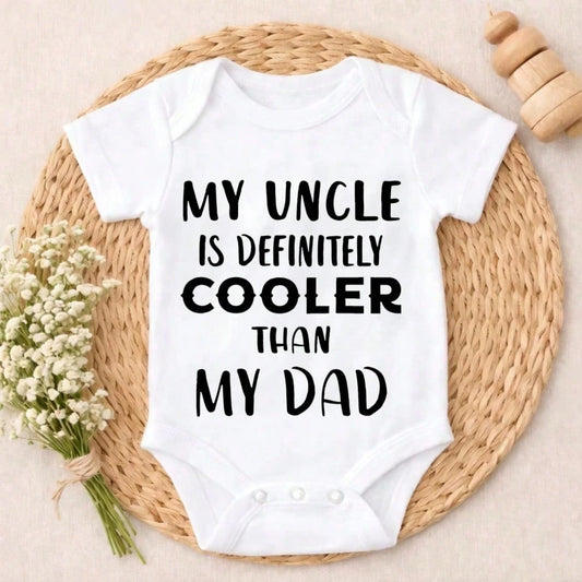 Newborn Baby Bodysuit Romper Outfit My Uncle Is Definitely Cooler Than My Dad Breathable Cotton Modern Look Lively Style Infant Size Perfect Gift For Grandma, Parents, Perfect For Coming Home & Celebr