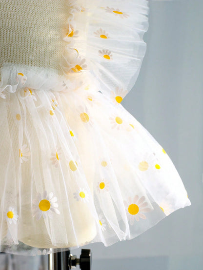 Newborn Baby Girls' Sunflower & Daisy Mesh Romper Dress & Braided Headband Outfit Set