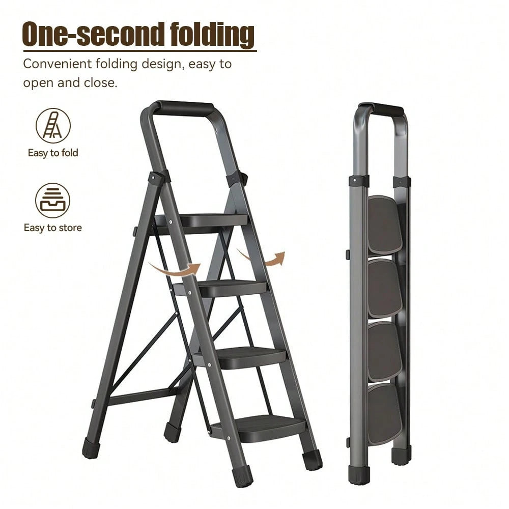 NOREMOCO Heavy-Duty 4-Step Portable Folding Ladder, 330 Lb Capacity. Durable Folding Ladder With Non-Slip Steps, Lightweight And Easy To Carry, Suitable For Home And Industrial Use
