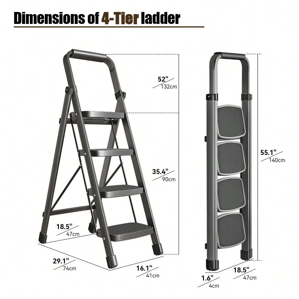 NOREMOCO Heavy-Duty 4-Step Portable Folding Ladder, 330 Lb Capacity. Durable Folding Ladder With Non-Slip Steps, Lightweight And Easy To Carry, Suitable For Home And Industrial Use