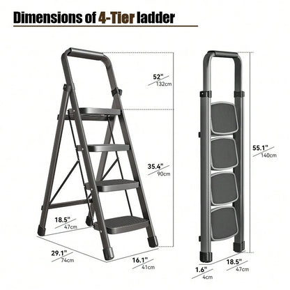 NOREMOCO Heavy-Duty 4-Step Portable Folding Ladder, 330 Lb Capacity. Durable Folding Ladder With Non-Slip Steps, Lightweight And Easy To Carry, Suitable For Home And Industrial Use