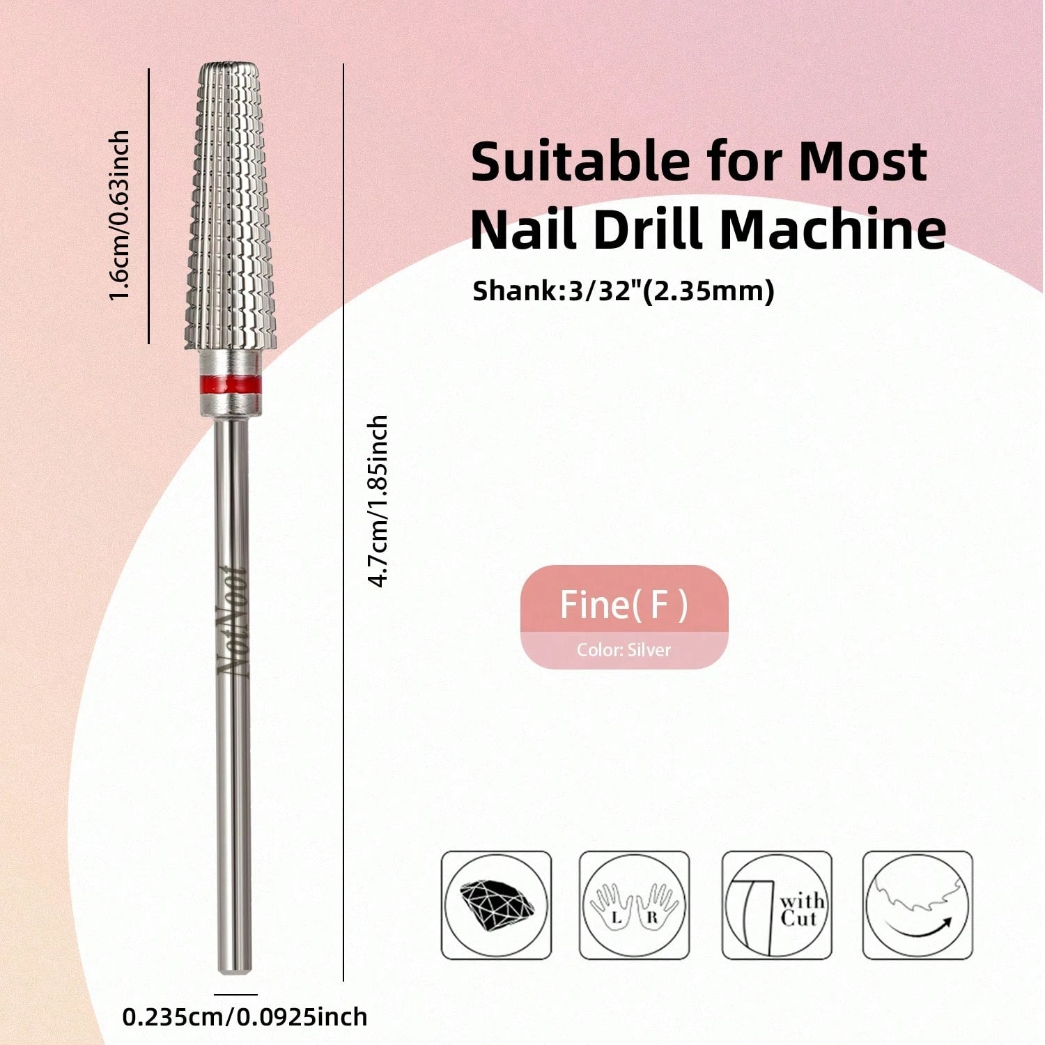 NotNoot 3/32" Carbide Long Nail Drill Bits, Fine- F| 5 In 1 Cuticle Drill Bits, Right Handed, Gel Remover, Professional Nails File Bits, Manicure Pedicure Gel Polishing