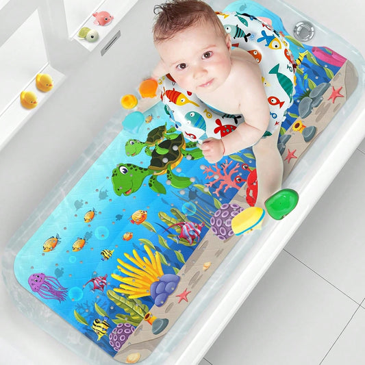 Oaoleer 1PC Cartoon Baby Bath Mat Non Slip 40"X16" Extra Long Bathtub Mat For Baby With Suction Cups And Drainage Holes, Durable Bath Mat For Tub Non Slip Kid