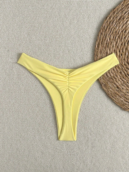 Oceva Summer Beach Swimwear Sexy Tight Basic Women's Halloween Store Celebration Solid Color Ruffled Bikini Bottoms