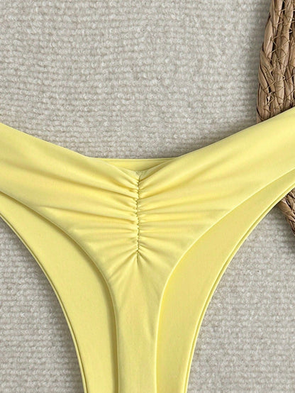 Oceva Summer Beach Swimwear Sexy Tight Basic Women's Halloween Store Celebration Solid Color Ruffled Bikini Bottoms