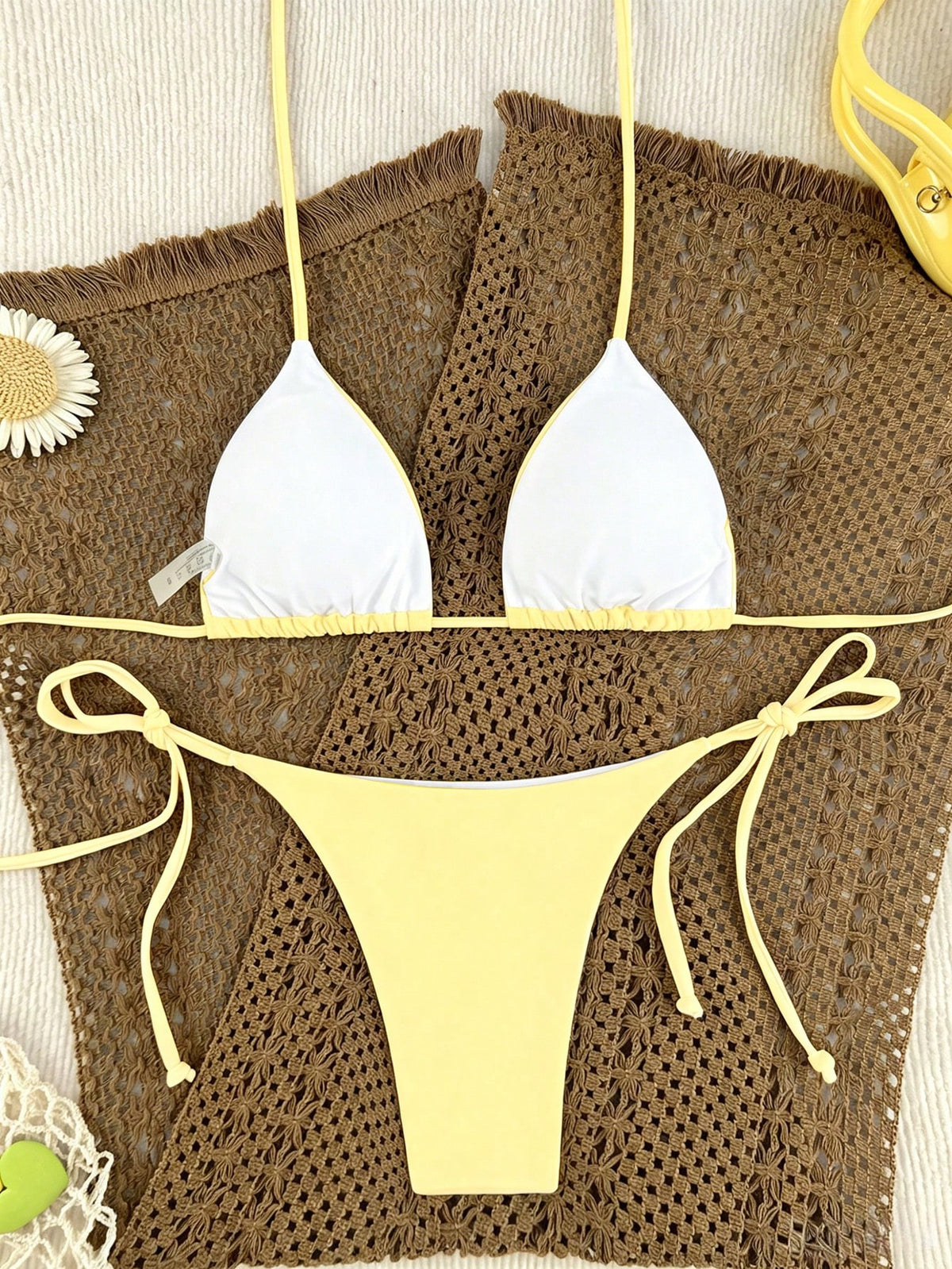 Oceva Women's Summer Beach Solid Color Halter Neck Tie Sexy Fashion Bikini Two-Piece Swimsuit Set
