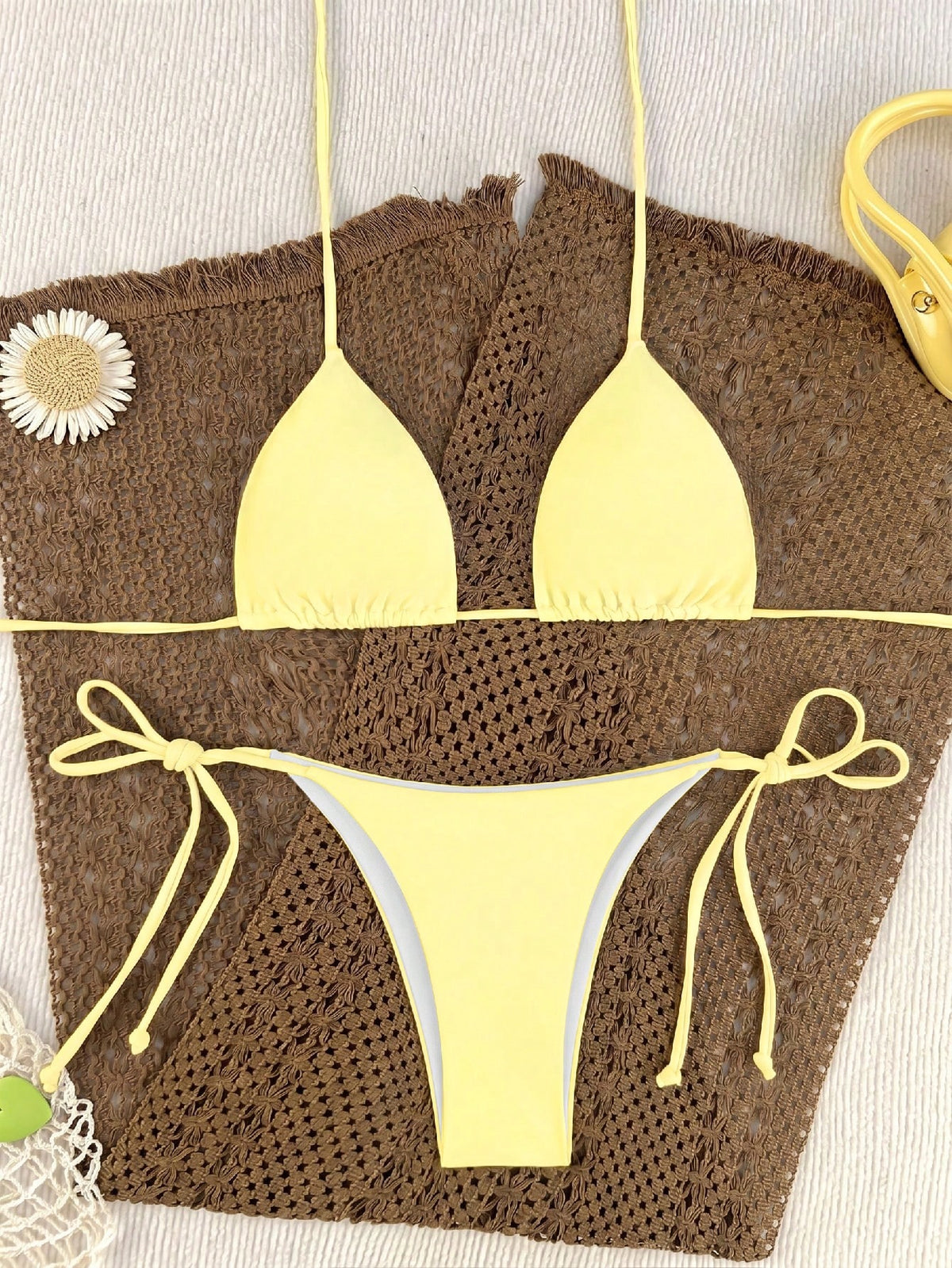 Oceva Women's Summer Beach Solid Color Halter Neck Tie Sexy Fashion Bikini Two-Piece Swimsuit Set