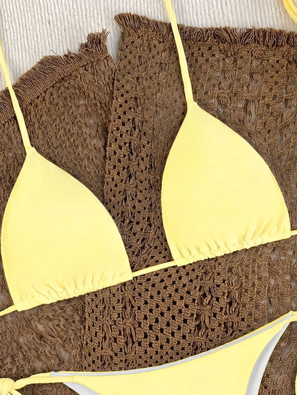Oceva Women's Summer Beach Solid Color Halter Neck Tie Sexy Fashion Bikini Two-Piece Swimsuit Set